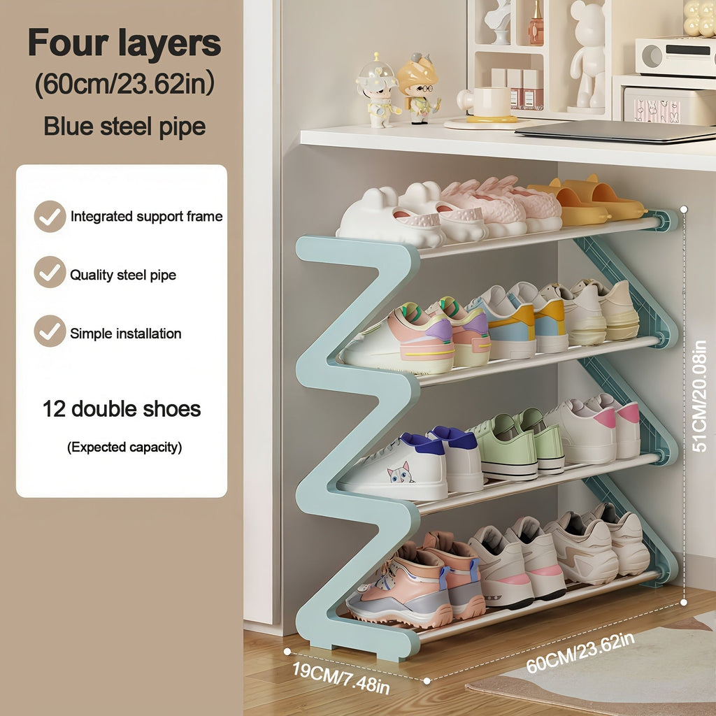 4-Tier Shoe Rack Upgraded Metal Tubes ¨C Multi-Layer Shoe Storage Organizer with Thickened Plastic Parts for Entryway, Doorway, Bedroom, Hallway & Dorm ¨C Graphite Black, Pink, Gray & Blue
