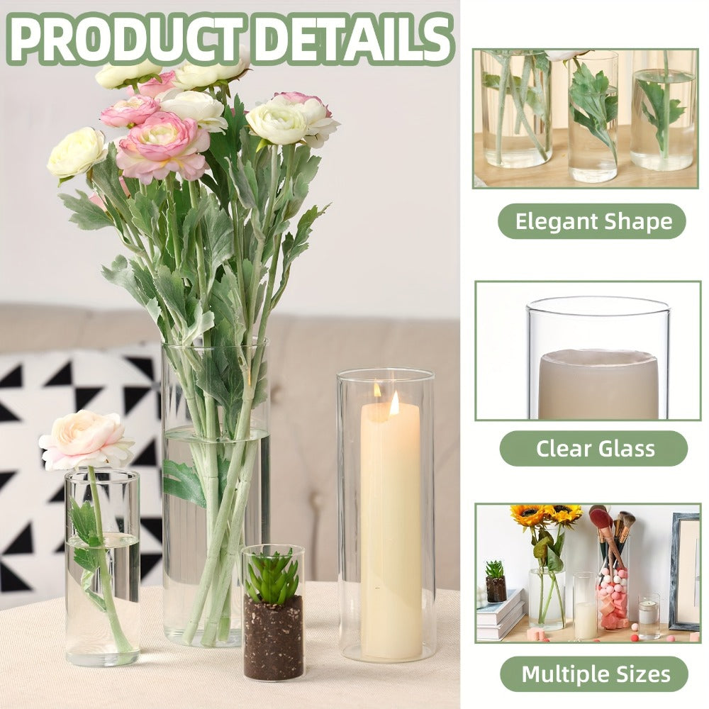 Clear Glass Cylinder Vases Bulk Set 12 24 48pcs 4 6 8 10 Inch Tall Flower Vase Hurricane Floating Candle Holder for Wedding Centerpieces Party Table Decor Valentine Halloween Christmas Home Kitchen