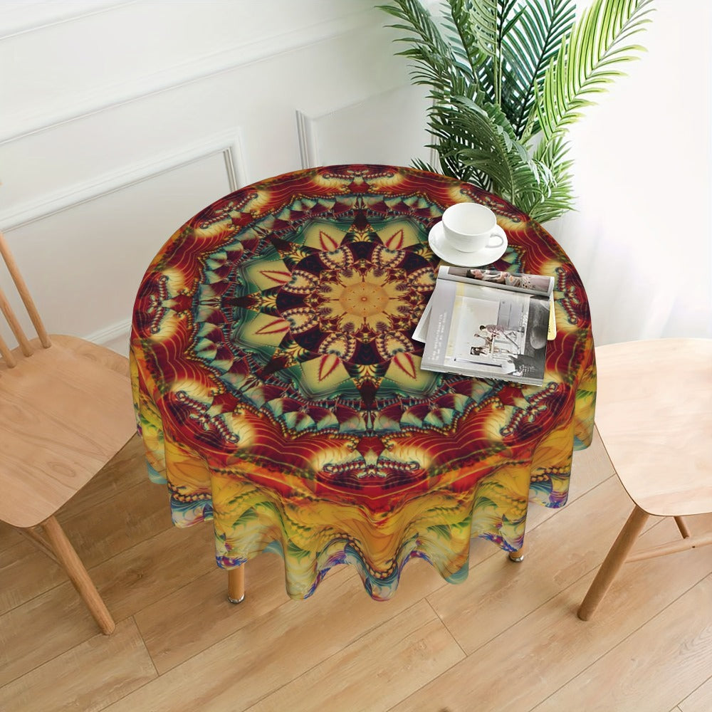 Mandala Round Table Cover 60 Inch - Colorful Boho Tablecloth for Patio, Backyard BBQ, Picnic & Kitchen Decor