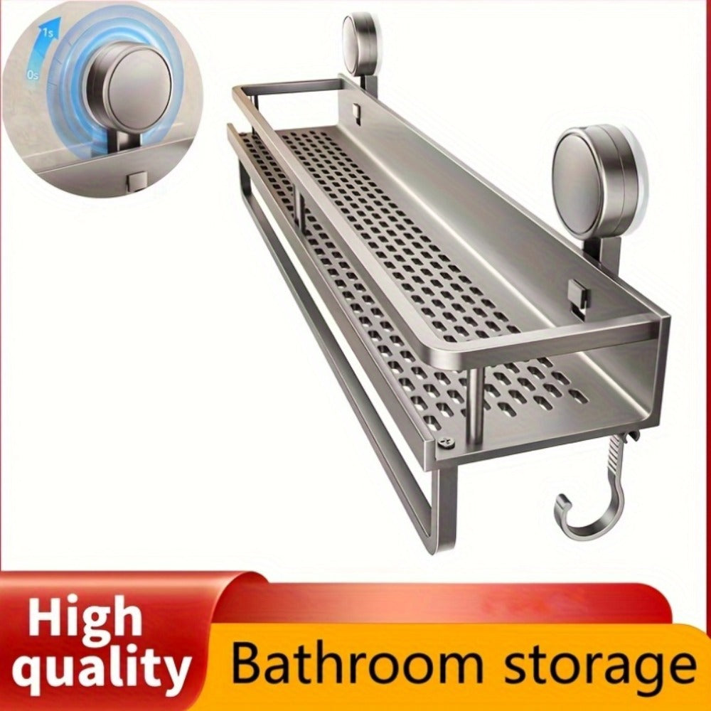 Shower Caddy Shelf Wall Mounted Suction Cup Rustproof Floating Bathroom Organizer Rack with Towel Hook for Shampoo Soap Accessories Space Saving Storage