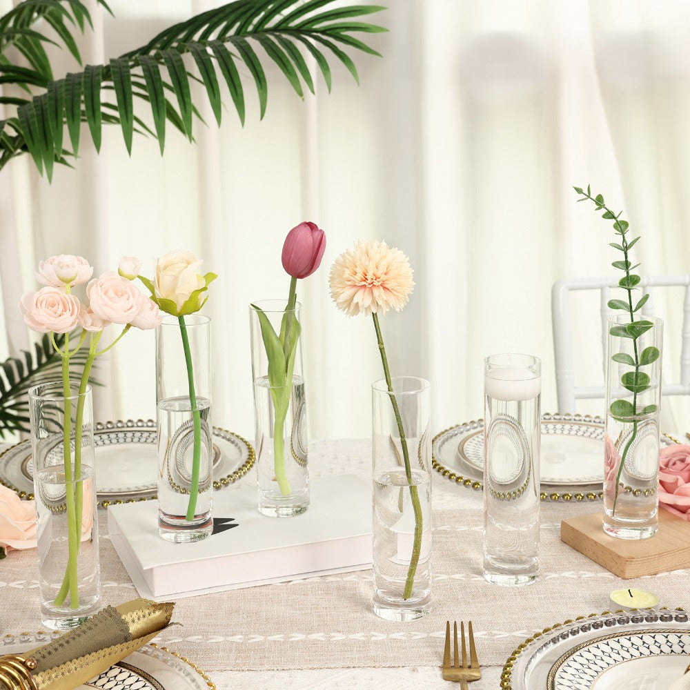Clear Glass Cylinder Vases 15 Pcs - 7.5 Inch Tall Borosilicate Glass Flower Vase Bulk Set for Wedding Centerpieces, Floating Candle Holders, Table Decor, Party & Home Decoration