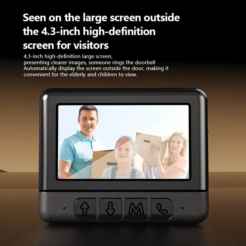 WiFi Video Doorbell with 4.3 Inch Indoor Monitor | Waterproof Night Vision Two-Way Audio Rechargeable Battery | Auto Photo Video Recording Senior Friendly Real-Time Monitoring