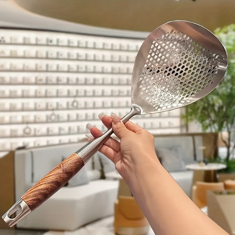 Stainless Steel Slotted Spoon Large Cooking Spoon for Frying Hot Pot Draining Serving - Durable Kitchen Utensil for Deep Frying Soups Stews Straining with Long Handle