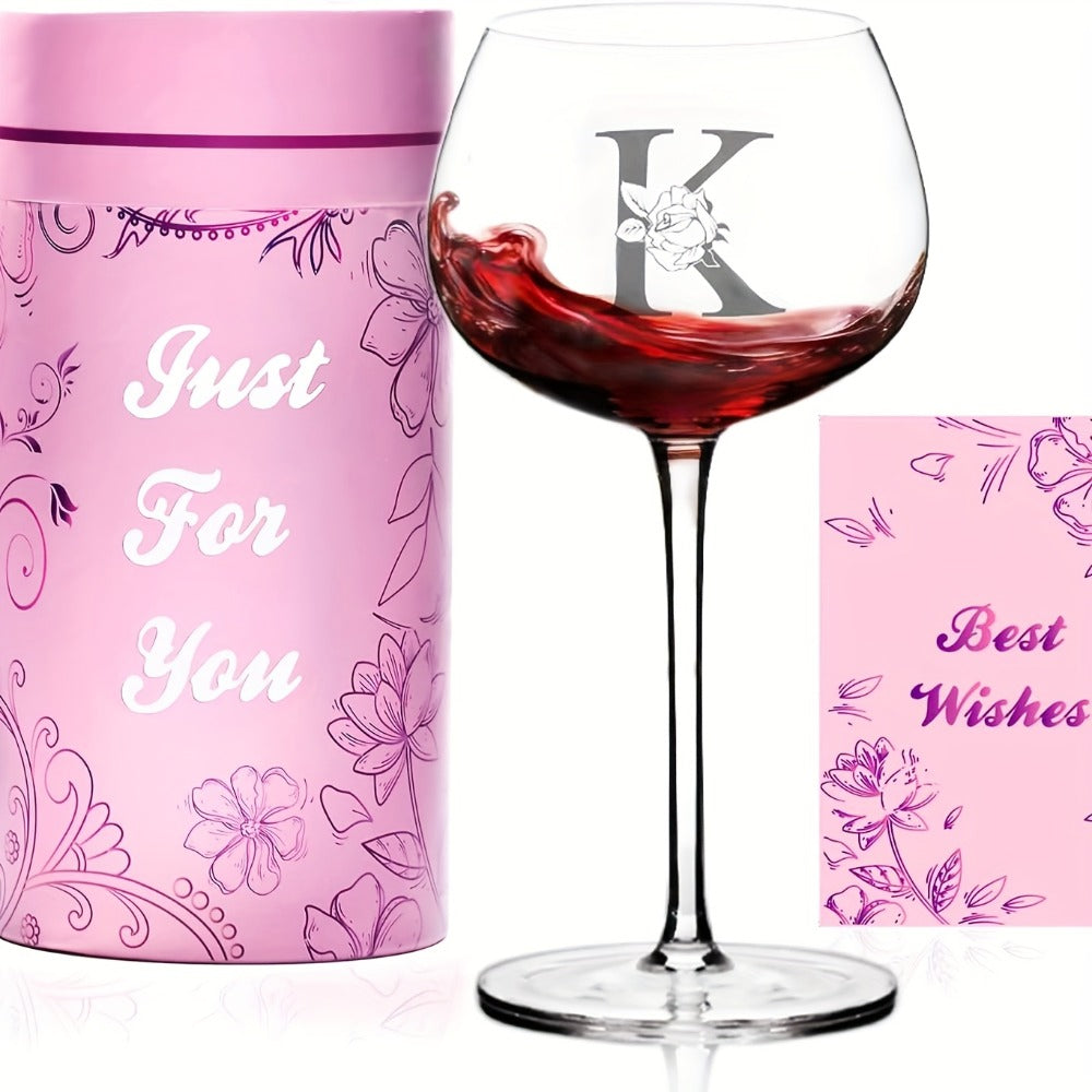 Personalized Wine Glass Gift for Women ¨C A-Z Initial Letter Monogrammed Wine Glass with Gift Box & Greeting Card ¨C Unique Birthday, Christmas & Mother's Day Gift for Mom, Best Friend & Sister