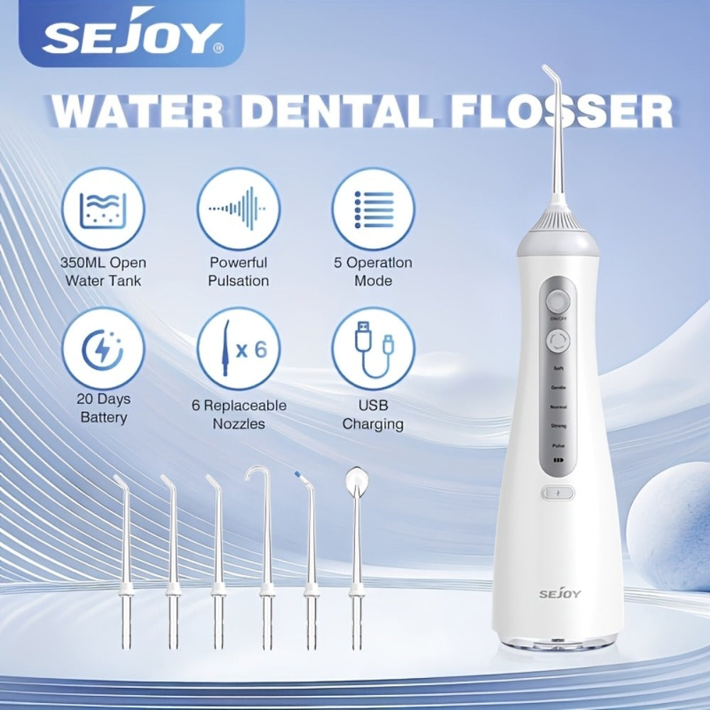 Water Flosser Electric Oral Irrigator 9 Replaceable Nozzles 350mL Tank 20-Day Battery 360¡ã Rotatable Tip Intelligent Pressure Control Deep Teeth Gum Cleaning