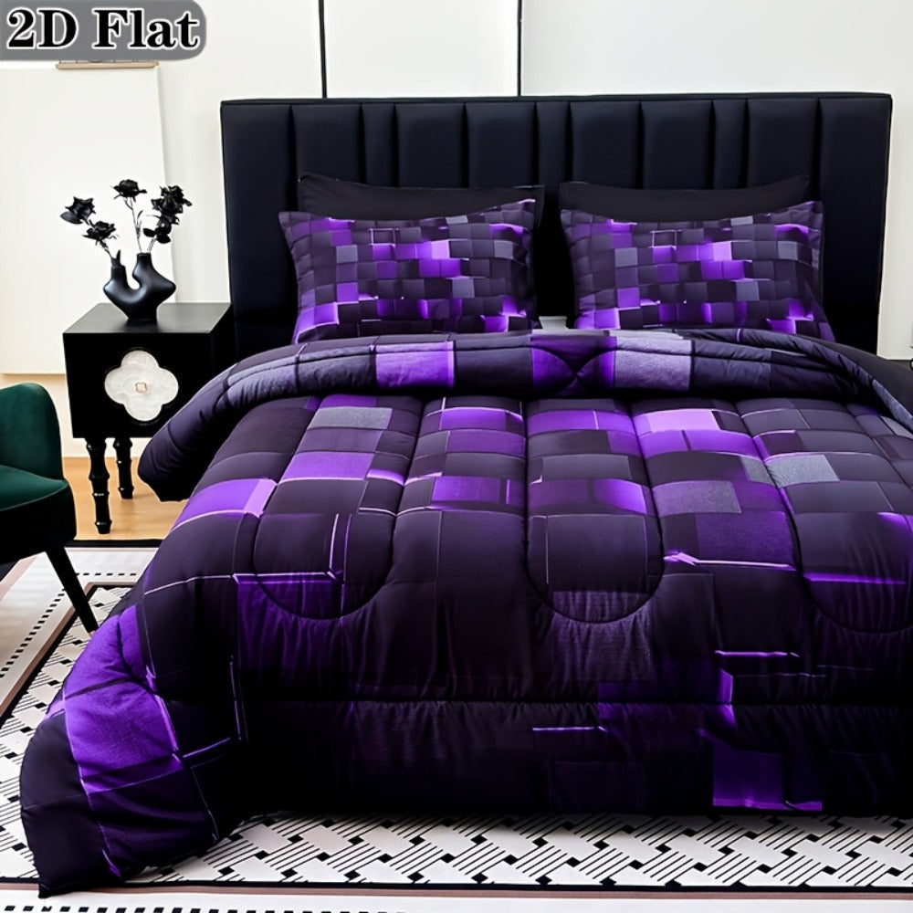 Checkered Quilt Set 3-Piece Bedding Comforter with 2 Pillowcases Super Soft Breathable Woven Pattern All Season Bedroom Dormitory Twin Queen King Full