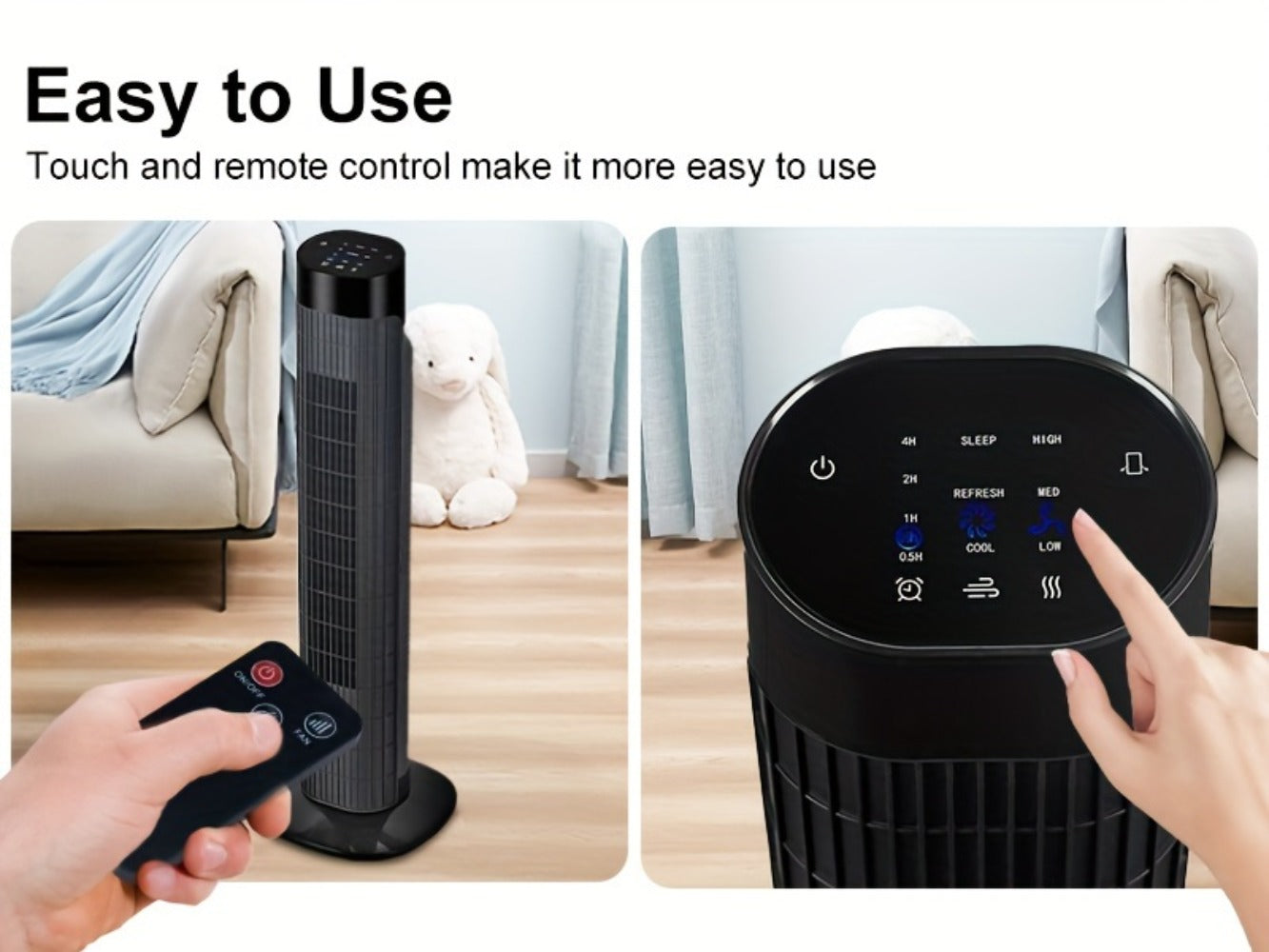 Tower Fan 31 Inch Bladeless | 80¡ã Oscillating Standing Fan with Remote Control, 7.5H Timer & 3-Speed Settings, Quiet Cooling Fan for Bedroom, Living Room & Office ¨C Black & White