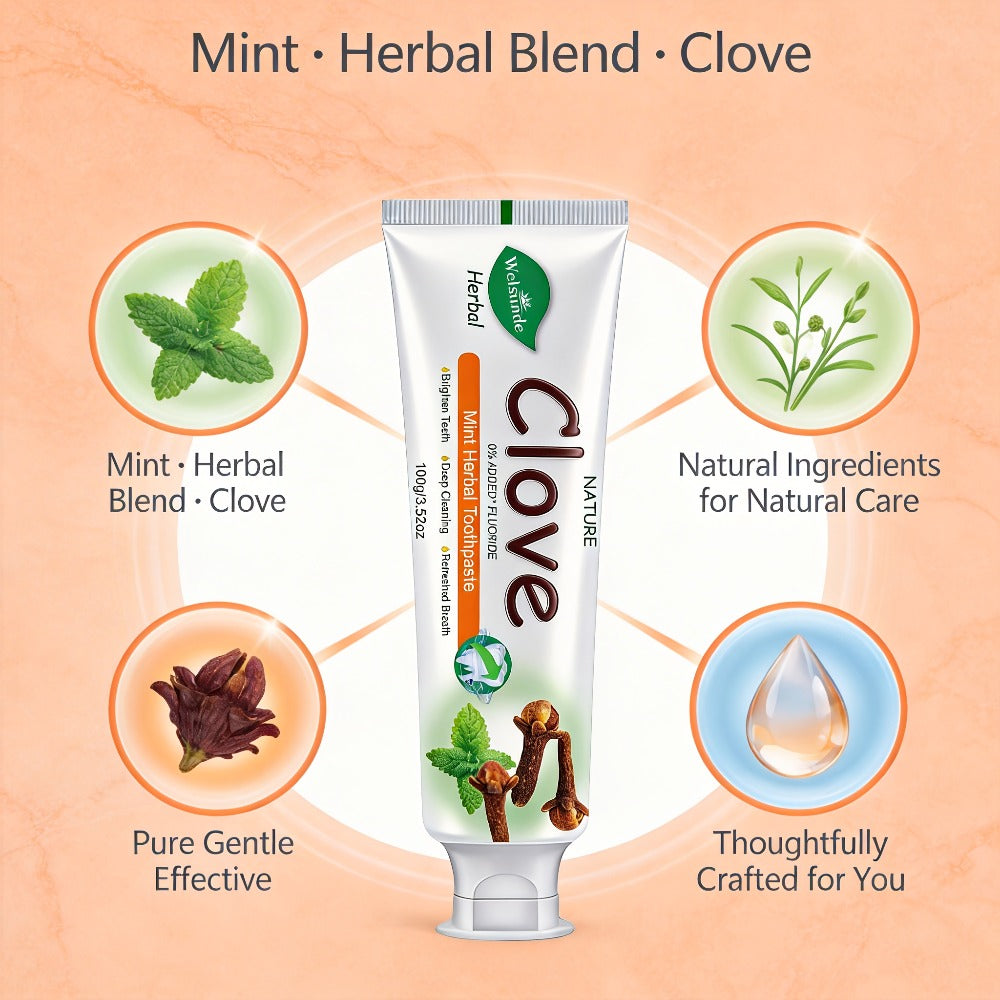 Herbal Toothpaste with Clove & Mint ¨C Fluoride Free Deep Cleaning Whitening Toothpaste for Sensitive Gums, Natural Breath Freshener with Herbal Extracts, Daily & Travel Oral Care for Adults & Kids