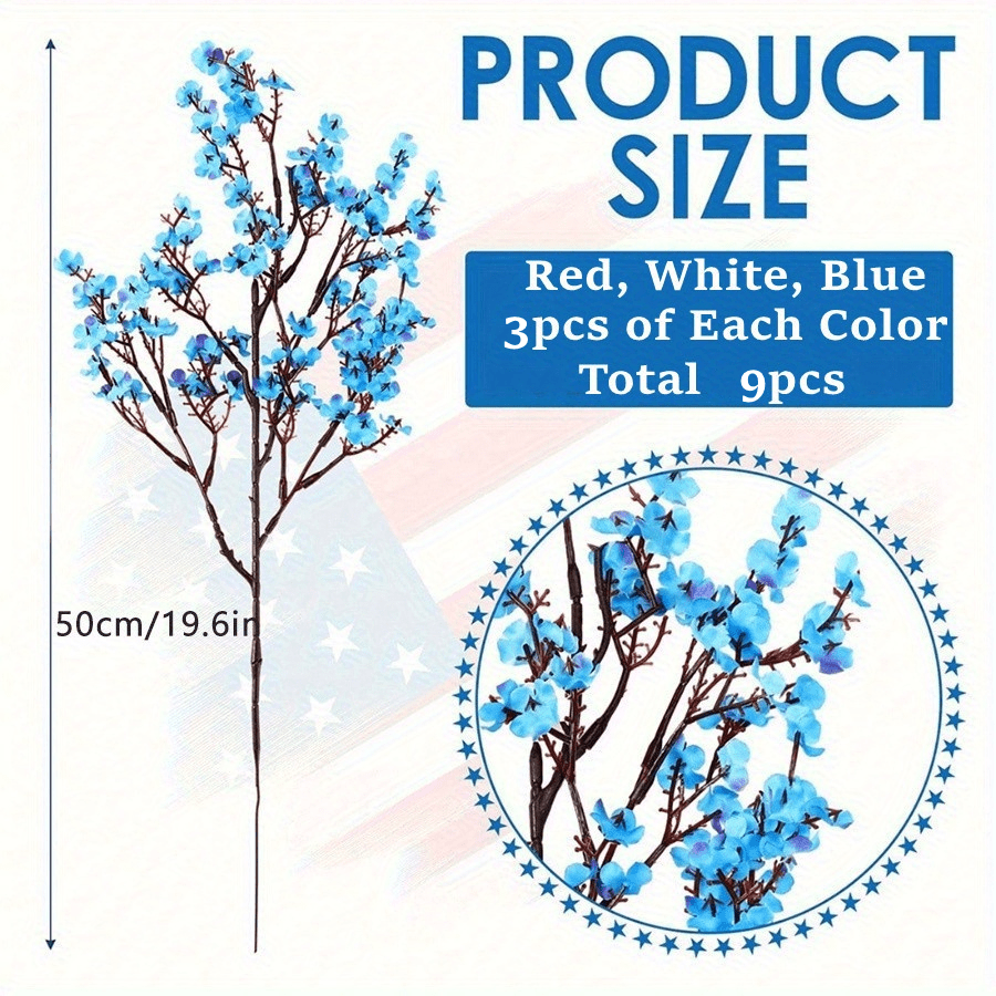 Artificial Baby's Breath Flowers 9pcs ¨C Red White Blue Gypsophila Fake Flowers for Independence Day, Patriotic Party, Home Decor, Tabletop & Seasonal Holiday Floral Arrangements