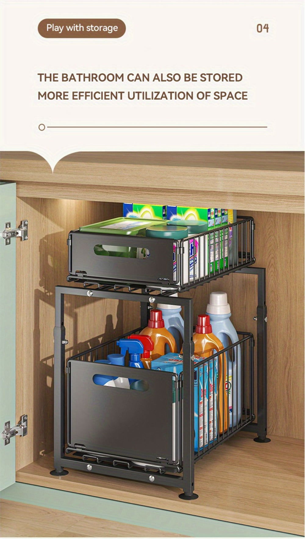 Under Sink Organizer 2-Tier Slide Out ¨C Heavy Duty Metal Cabinet Shelf, Adjustable Space-Saving Storage Rack for Kitchen & Bathroom Cabinets, Pull Out Drawer Organizer