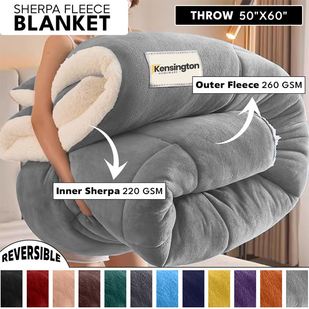 480GSM Sherpa Fleece Blanket ¨C Double-Sided Heavy Warm Throw for Couch, Bed & Travel, Reversible All Season, 13 Colors, 3 Sizes