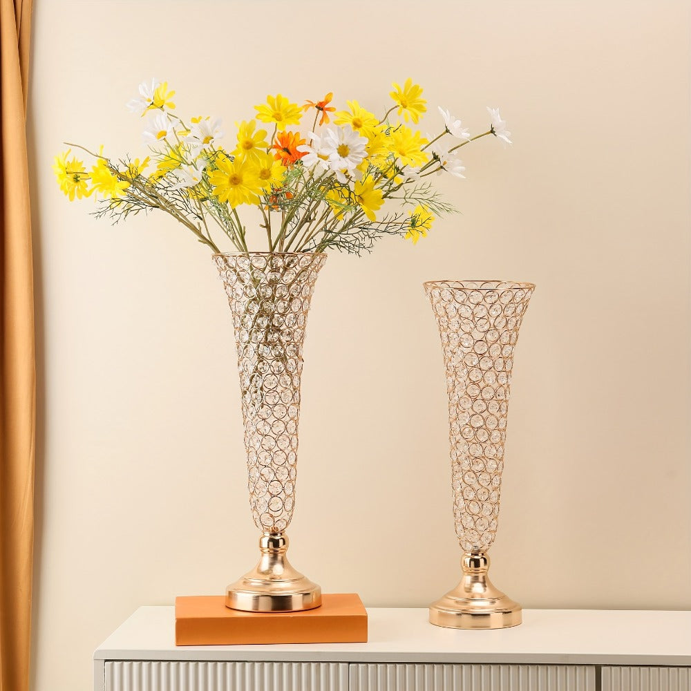 Crystal Trumpet Flower Vase Centerpieces for Wedding Table ¨C Bling Wrought Crystal Vases for Party, Anniversary, Birthday, Banquet & Home Decor, Gold & Silver, 2pcs or 10pcs Set