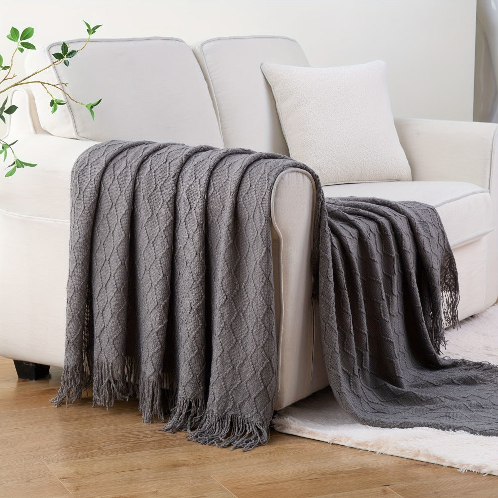 Tassel Throw Blanket ¨C Soft Lightweight Decorative Fringe Throw for Couch, Chair, Bed & Sofa, 50¡±¡Á60¡±, 6 Colors, Boho Home Decor