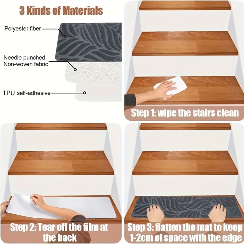 Non-Slip Stair Treads 15pcs 8¡±x30¡± Self-Adhesive Carpet Pads for Wooden Steps ¨C Washable Polyester Indoor Stair Mats for Safety, Anti-Slip Step Covers in Multiple Colors