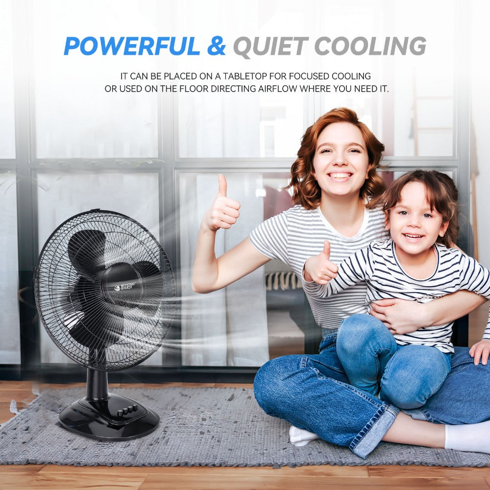 Oscillating Table Fan 12 Inch Quiet 3-Speed Adjustable Tilt with Safety Grill for Home Office Bedroom Dorm Desktop Personal Cooling Fan