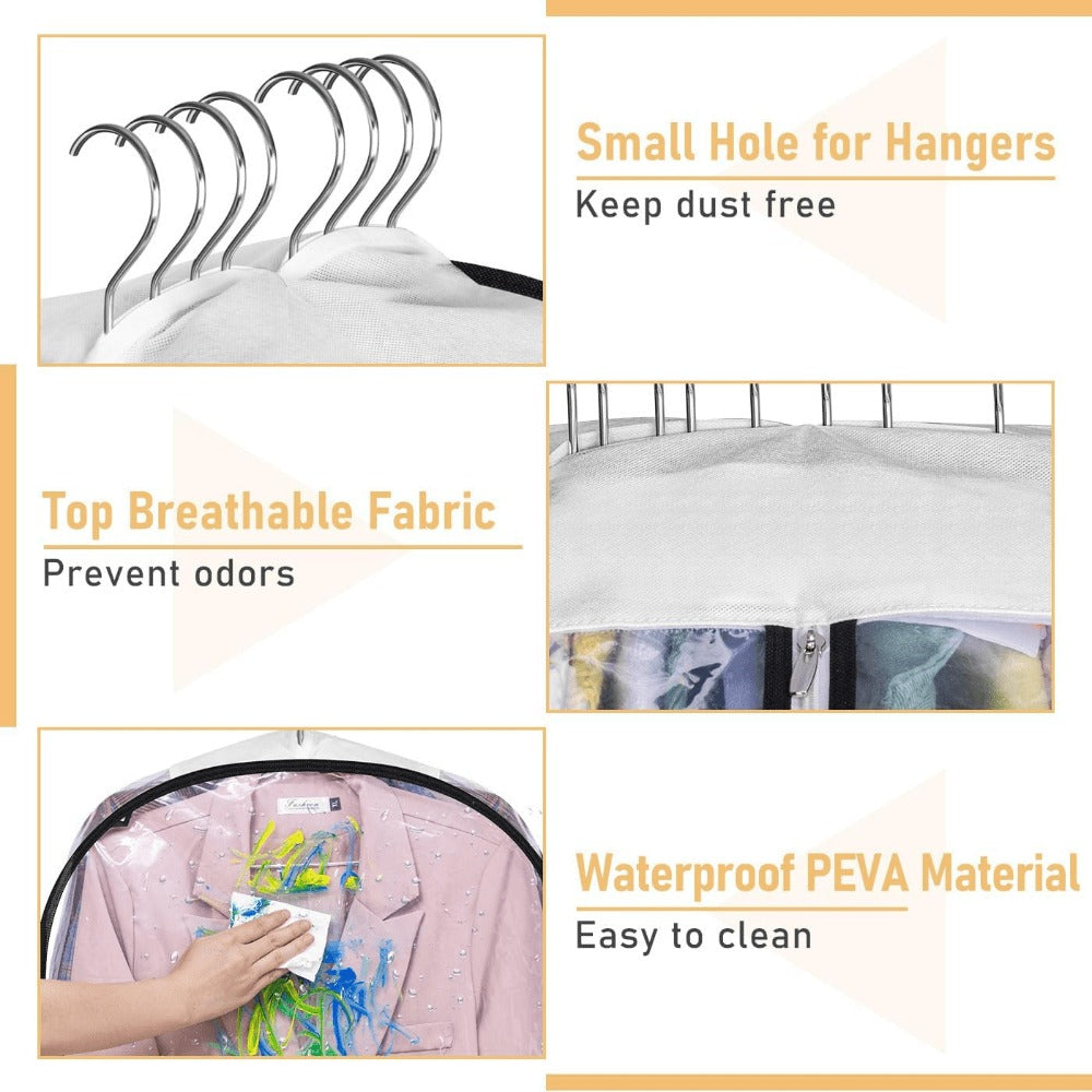 Garment Bags for Hanging Clothes, 3-Pack Transparent Suit Bags with Zipper, Heavy Duty EVA Coat Covers for Wardrobe Closet Storage, Fits 32 40 50 60 Inch Dresses Shirts Coats