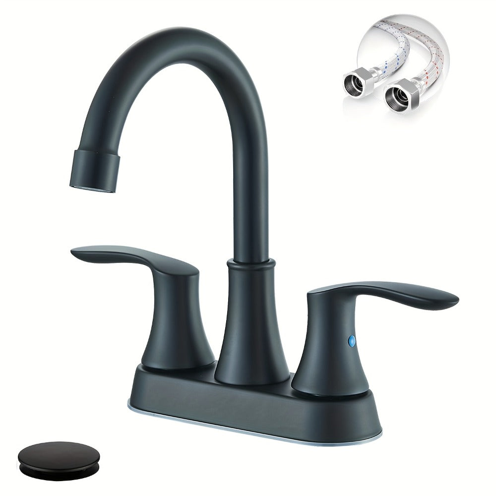 Centerset Bathroom Faucet 2 Handle 4 Inch - Lead-Free Dual Handle Vanity Sink Faucet with Pop-Up Drain & Supply Lines, Brushed Nickel, Matte Black, Oil Rubbed Bronze, Brushed Gold, 2-3 Hole RV Compatible