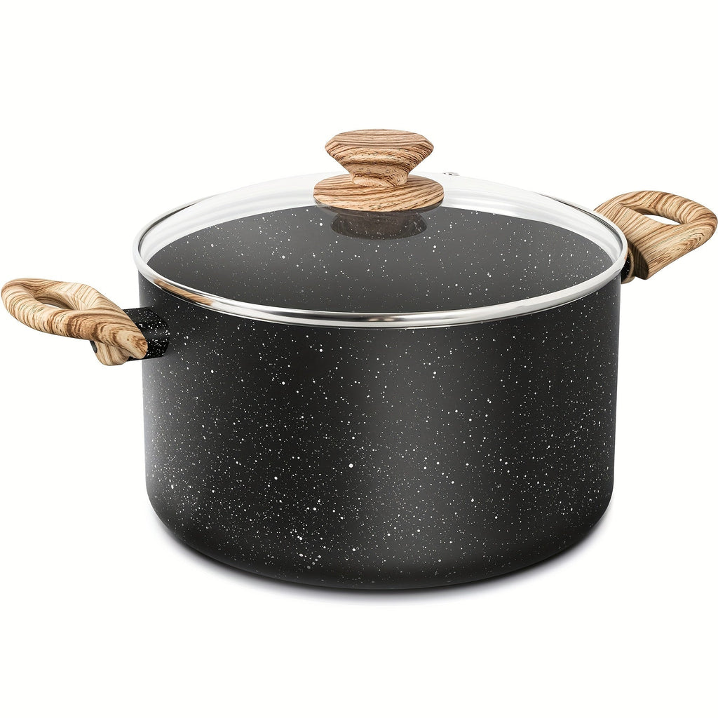 Nonstick Stock Pot Granite Soup Pot with Lid Induction Compatible Aluminum PFOA Free Stay Cool Handle for Soup Stew Pasta Seafood Curry 5qt 6qt 8qt 10qt Black White