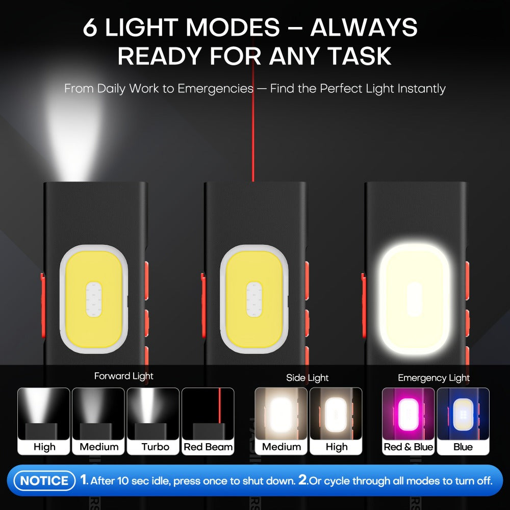 Multi-Function EDC Flashlight 11 Lighting Modes | UV Infrared Red Laser COB Work Light Magnetic Tail | Rechargeable Power Indicator Flat Pocket Emergency Flashlight