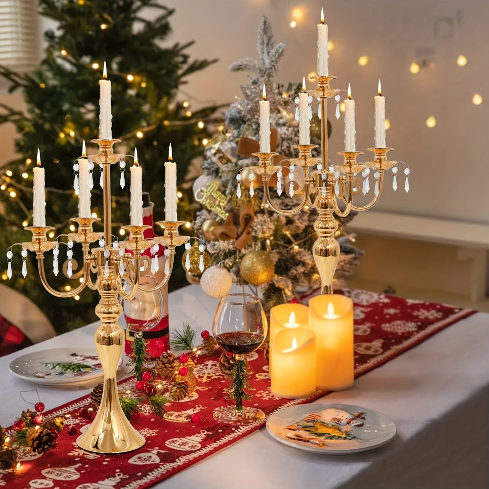 Metal Candelabra Centerpiece 2 Pack ¨C 5-Arm Golden Taper Candle Holder Stand 20.3¡± Tall for Wedding Table Decor, Party, Church, Dining Room, Christmas & Halloween Vintage Event Decoration