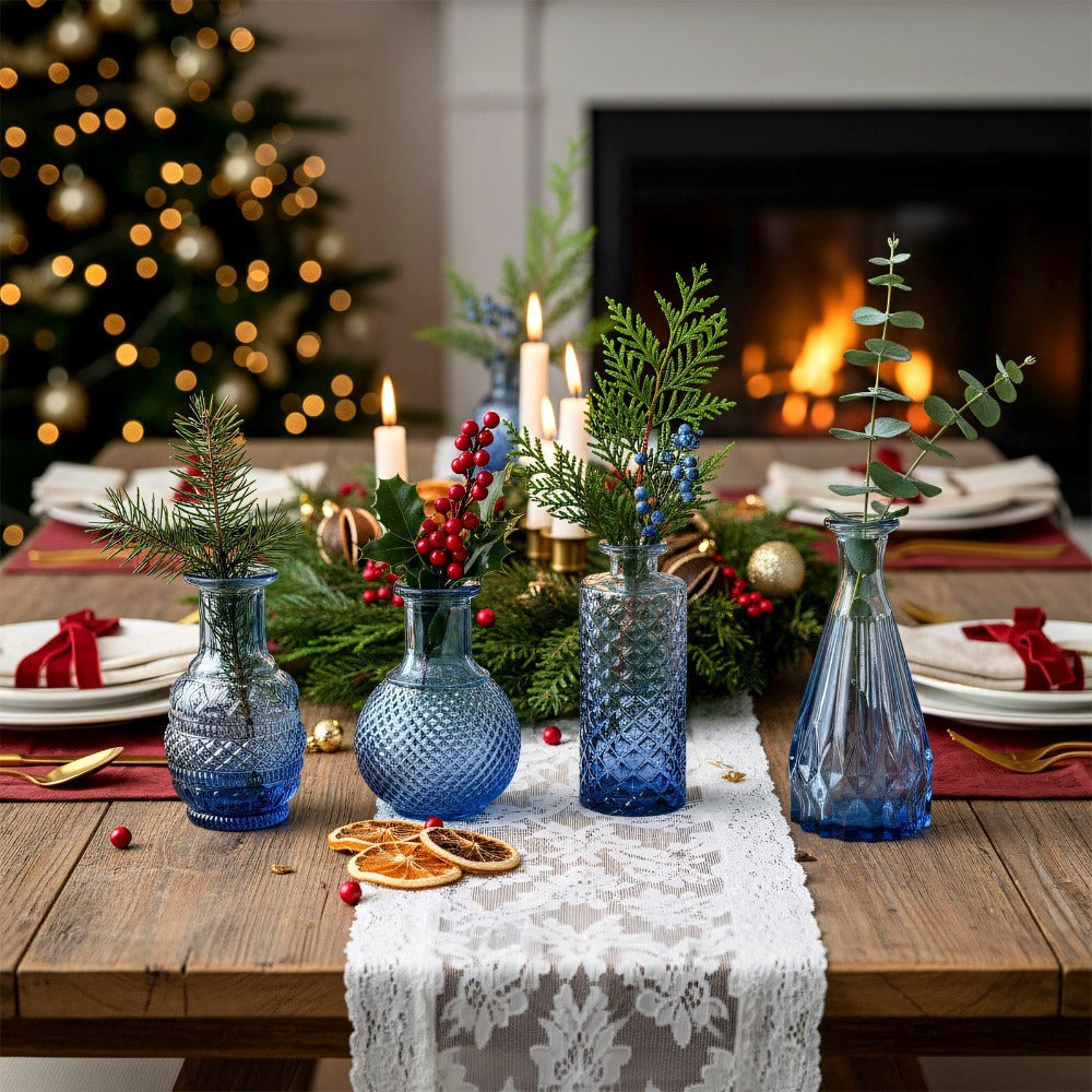 Bud Vases Set of 18 Blue Vintage Glass Small Flower Vases for Centerpieces - Rustic Farmhouse Table Decor for Home, Wedding, Halloween & Christmas | 3-6 Inch Mini Glass Vases Bulk