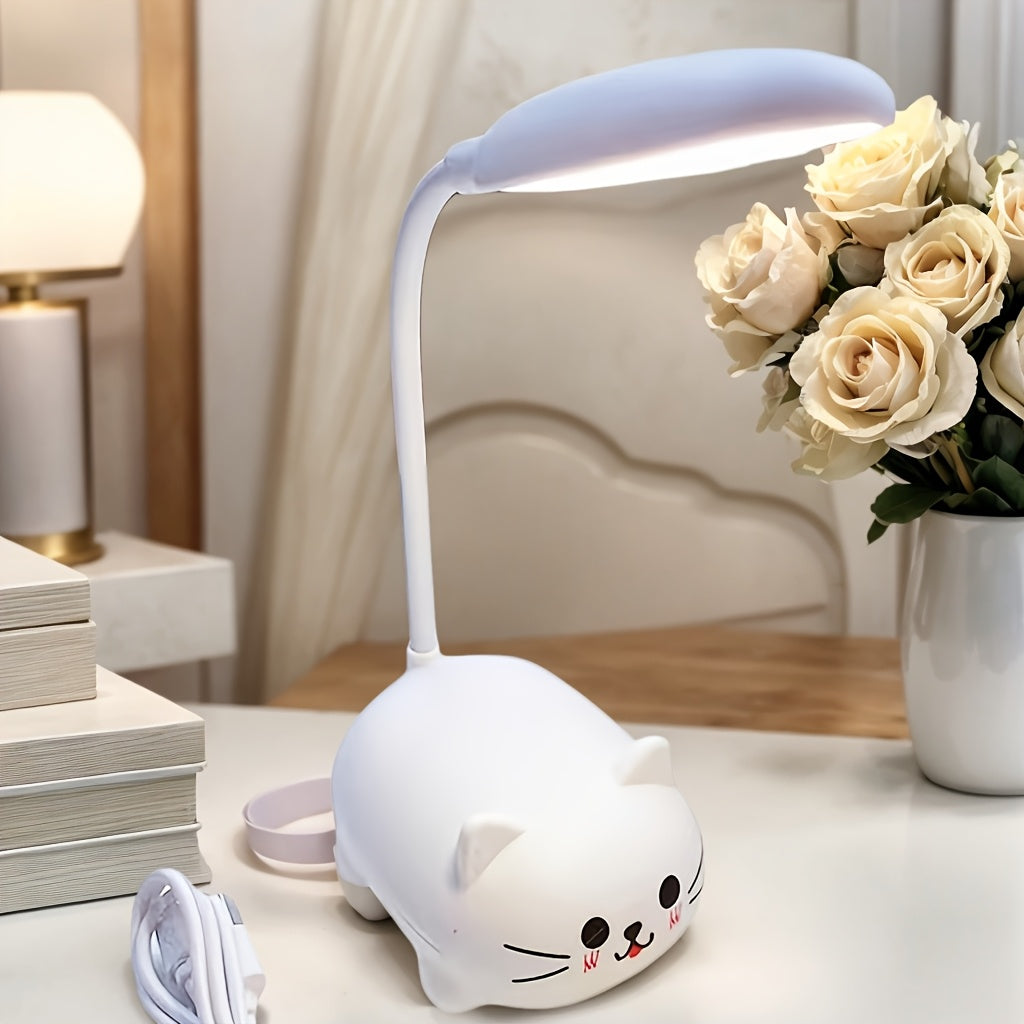 Cute Animal LED Night Light ¨C Mini Cartoon Table Lamp, Foldable USB Rechargeable, Portable Desk Reading Light for Bedroom Kids Room, Blue Bunny Cat Styles, Kawaii Room Decor Lamp