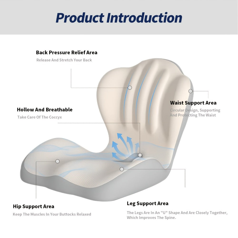 Hip & Lumbar Support Seat Cushion Ergonomic Memory Foam ¨C Breathable High-Density Back Support Pillow for Office Chair, Car Seat & Long Sitting, Daily Use or Gift