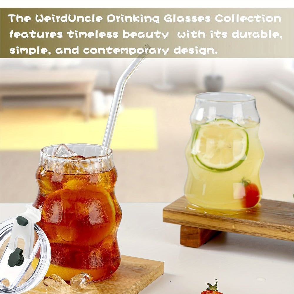 Borosilicate Glass Cups with Straws Cloud Design U-Shaped Insulated Cold Drink Glasses BPA-Free 18oz Set of 4 or 6