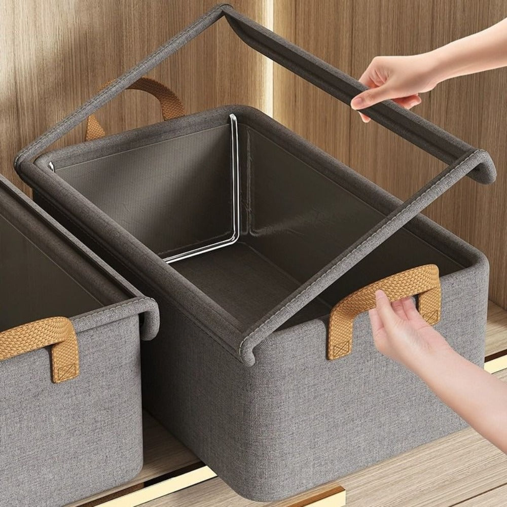 Foldable Storage Box for Clothes & Pants ¨C Collapsible Wardrobe Organizer Basket for Dormitory, Closet & Under-Bed Storage | Space-Saving Folding Bin in Gray, Denim Blue & Beige