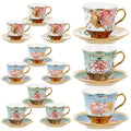 Floral Porcelain Tea Cups and Saucers Set of 12 ¨C 5.4 Oz British Style Tea Party Cups ¨C Classic Elegant Gift for Women ¨C Perfect for Birthday, Mother's Day, Church & Tea Parties