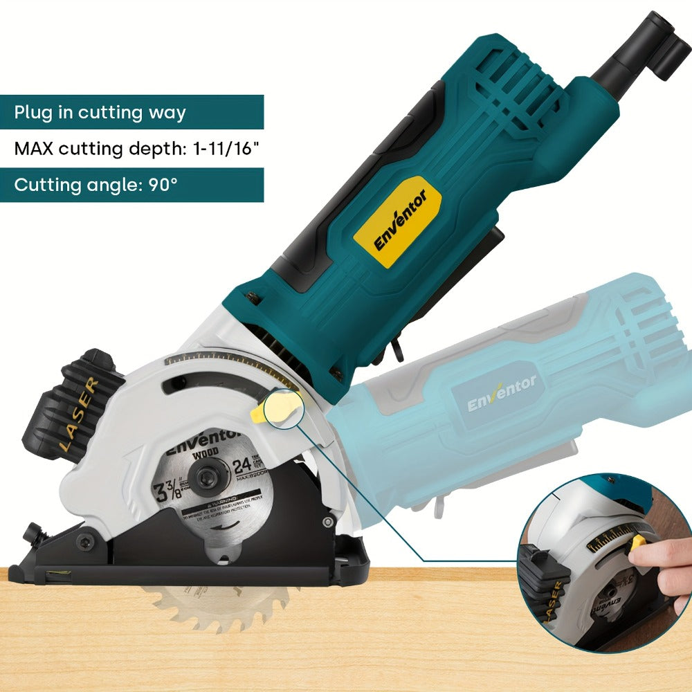 Mini Circular Saw Corded with Laser Guide 4A 3500RPM 3-3/8 Inch Compact Hand Saw for Wood Metal Tile Plastic Cuts DIY Home Improvement