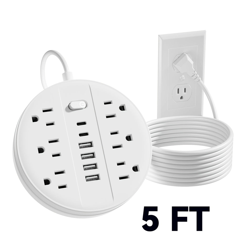 Surge Protector Power Strip 12-in-1 with 6 AC Outlets 4 USB-A 2 USB-C Flat Plug Wall Mount Overload Protection Desk Charging Station for Home Office Travel