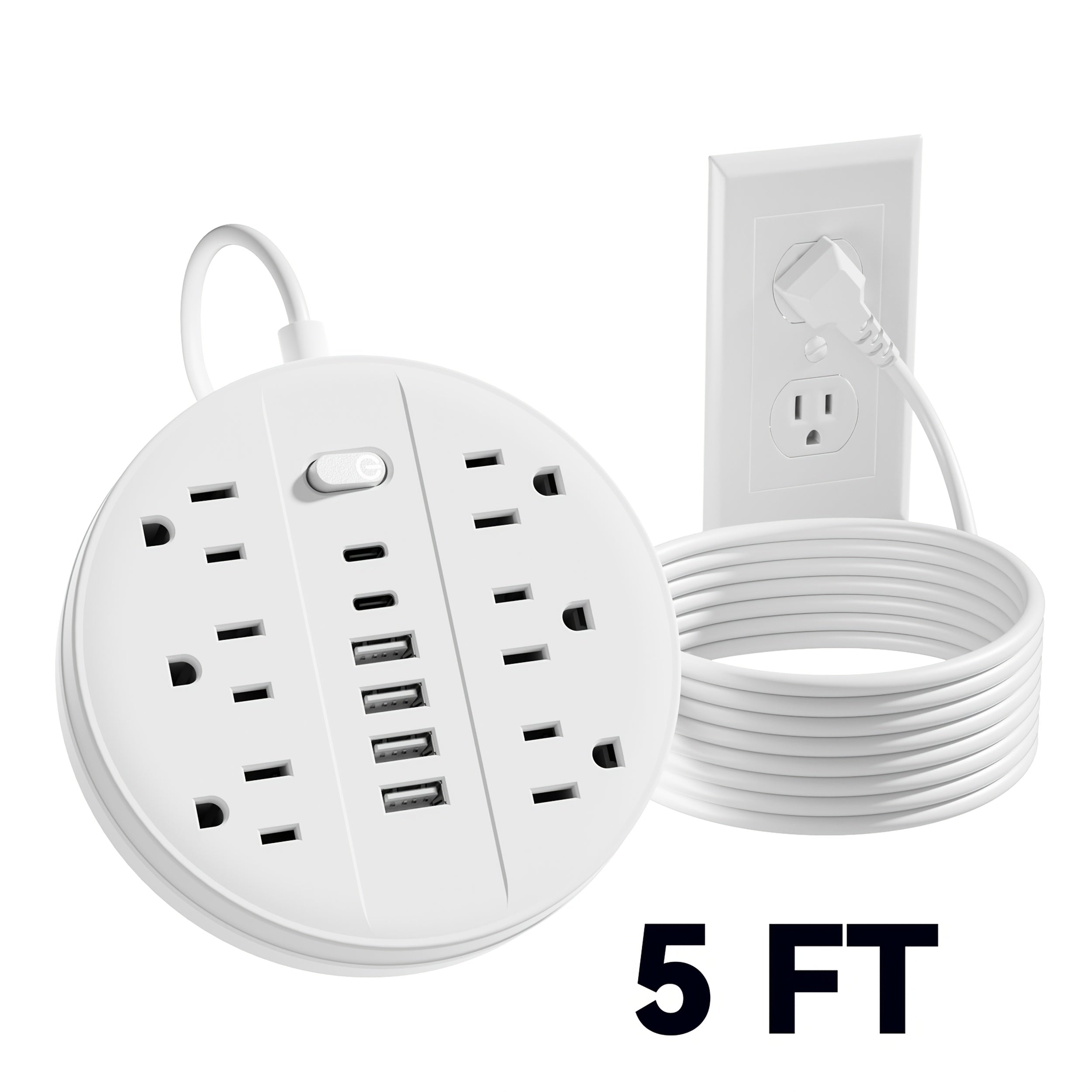 Surge Protector Power Strip 12-in-1 with 6 AC Outlets 4 USB-A 2 USB-C Flat Plug Wall Mount Overload Protection Desk Charging Station for Home Office Travel