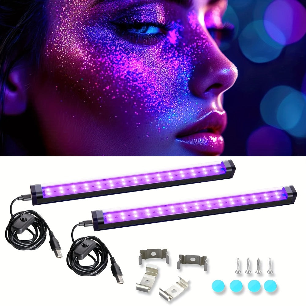 Black Light Bar UV LED Blacklight 10W 1ft - Magnetic UV Strip Light for Glow Party, Fluorescent Poster, Body Paint, Tapestry & Cabinet Display, 2/4/10/12/14 Pack Options
