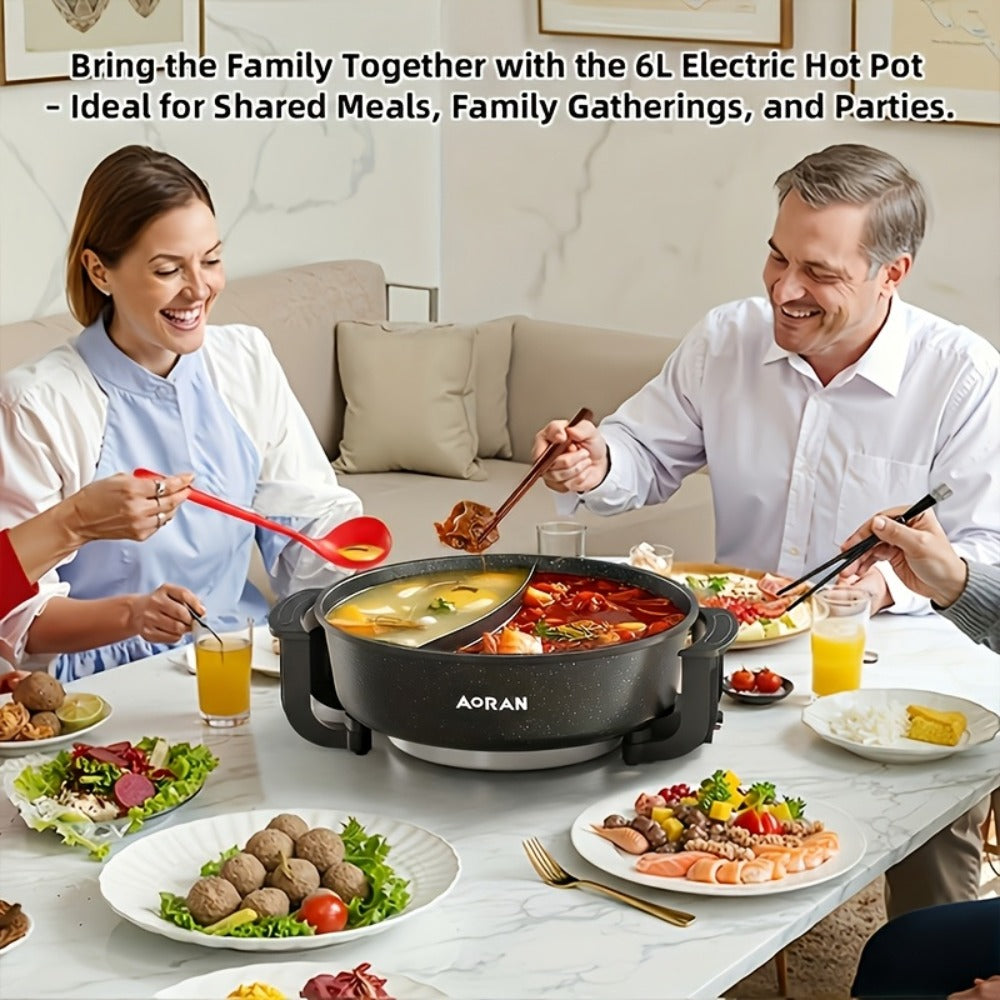 Mandarin Duck Hot Pot Electric ¨C Large Capacity Non-Stick Divided Hot Pot for Steaming, Boiling, Frying & Stewing, Quick Heating, US Plug, Perfect for Family Hot Pot Night