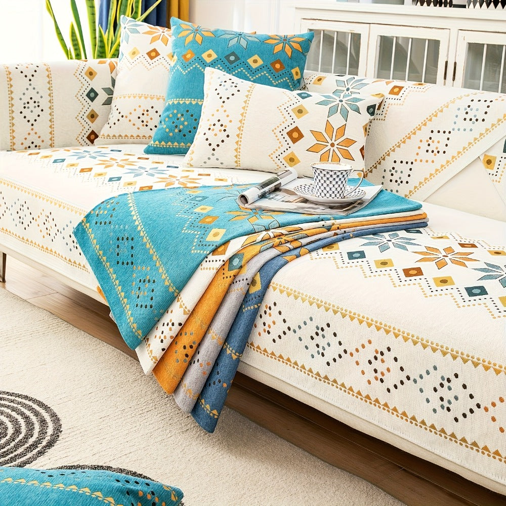 Boho Chenille Sofa Cover Non-Slip Jacquard Woven Couch Slipcover Pet Friendly Machine Washable 2 3 4 Seat Backrest Grey White Orange Bohemian Style