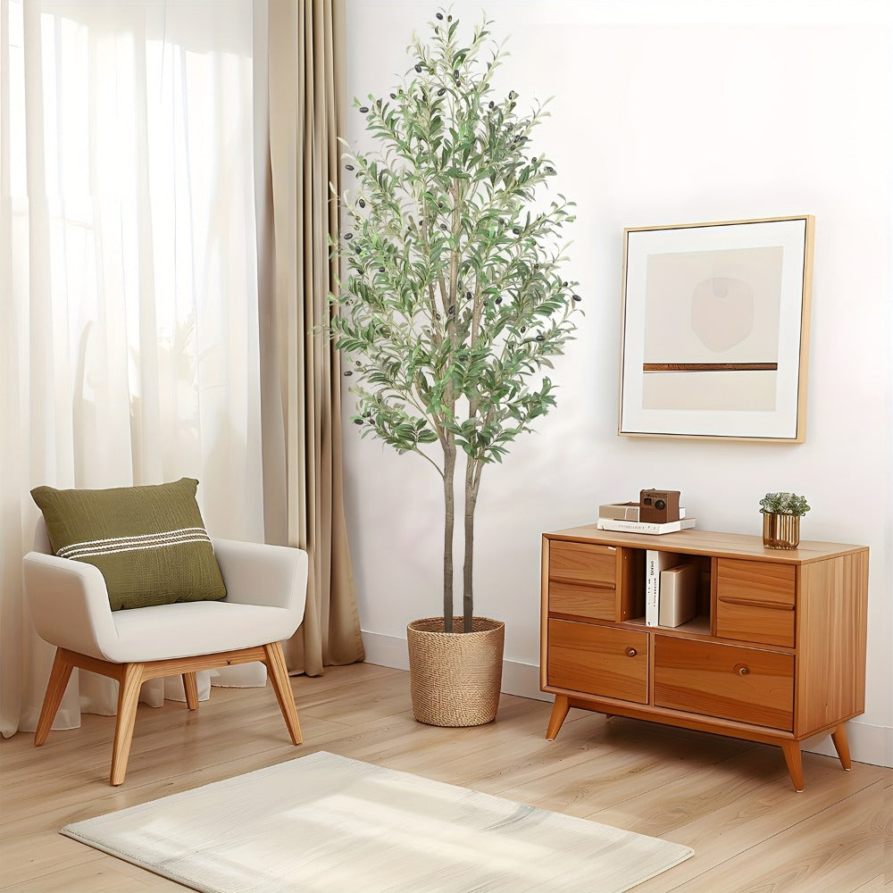 Artificial Olive Tree 4/5/6/7 Ft Tall Faux Potted Plant with Realistic Silk Leaves & Fruits for Living Room Home Decor Indoor Outdoor - Maintenance Free Decorative Tree Housewarming Gift
