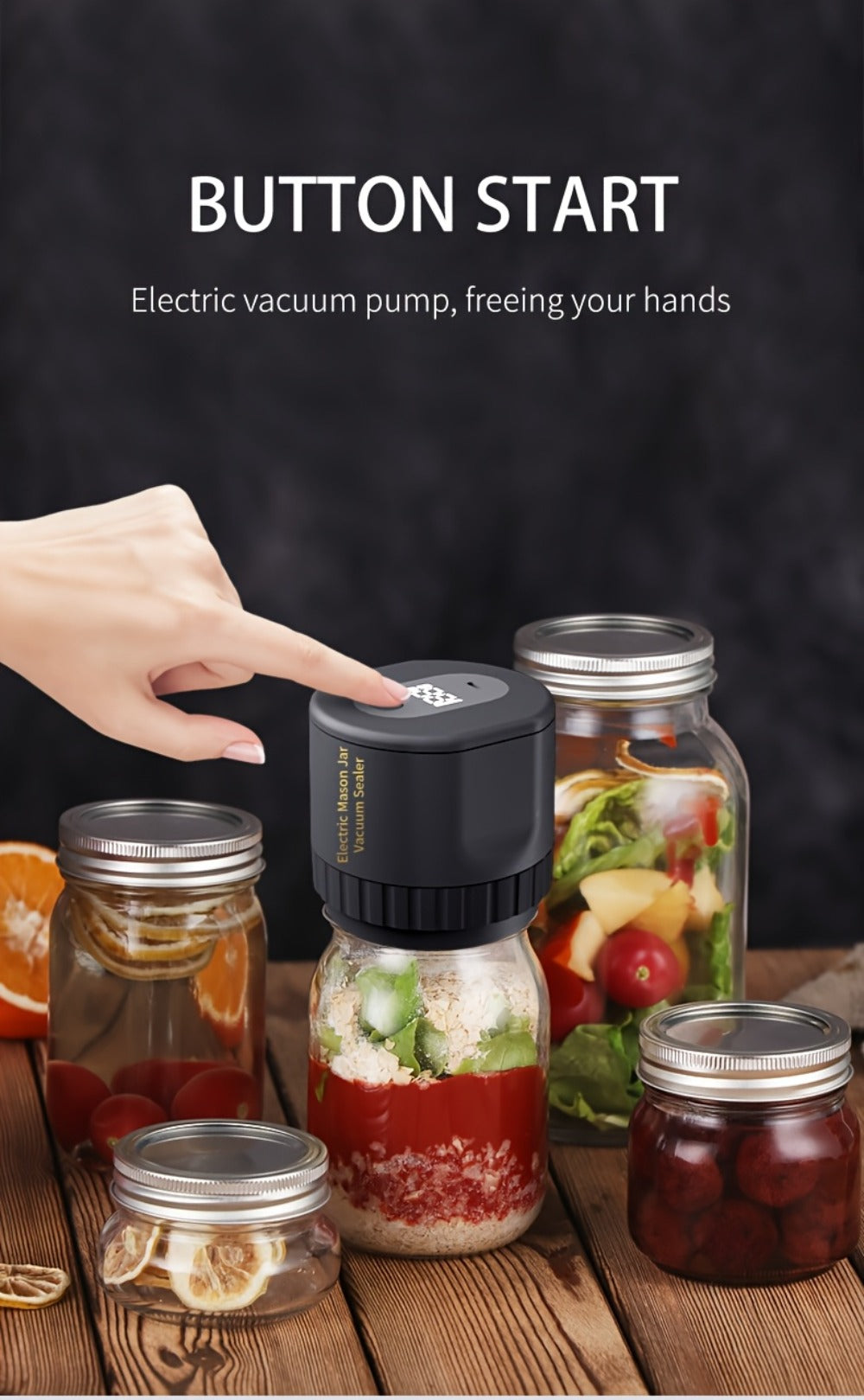 Electric Mason Jar Vacuum Sealer Kit with Sealing Lids Wide Mouth Regular Mouth Compatible Automatic Food Preservation Vacuum Sealing System
