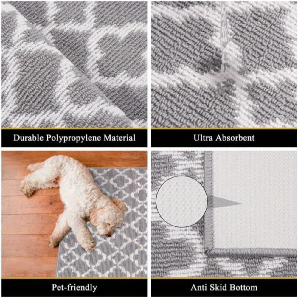 Runner Rug Moroccan Trellis Non-Slip ¨C Machine Washable Hallway Carpet for Entryway, Kitchen & Bathroom ¨C 100% Polypropylene Long Floor Rug, Black & Gray, 2x6, 2x8, 2x10 Ft