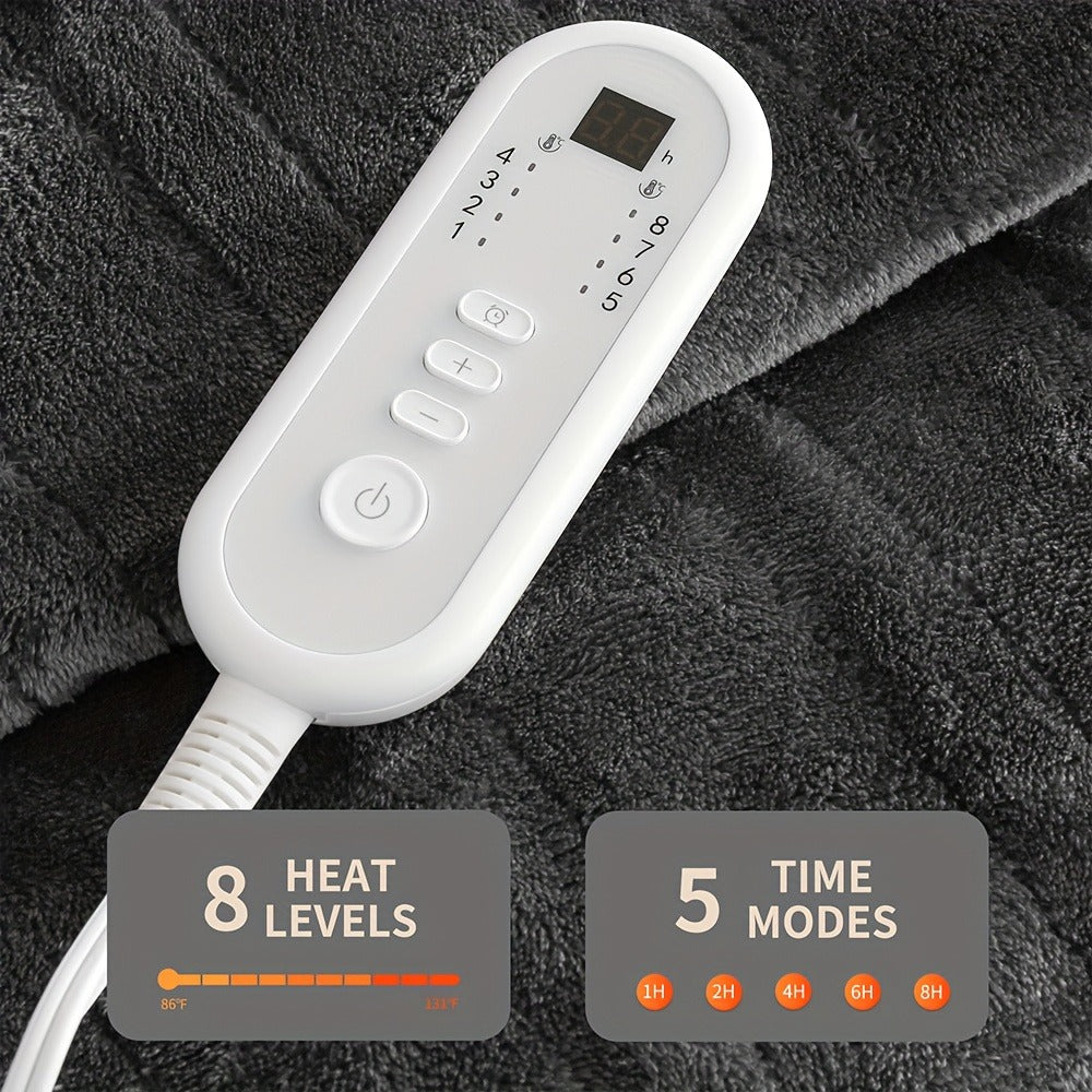 Electric Blanket with Temperature Control and Timer ¨C Extra Large Flannel Heated Blanket, 8 Levels 10-Hour Auto-Off, Machine Washable, PTC+NTC Overheat Protection, Throw Twin Full Queen King