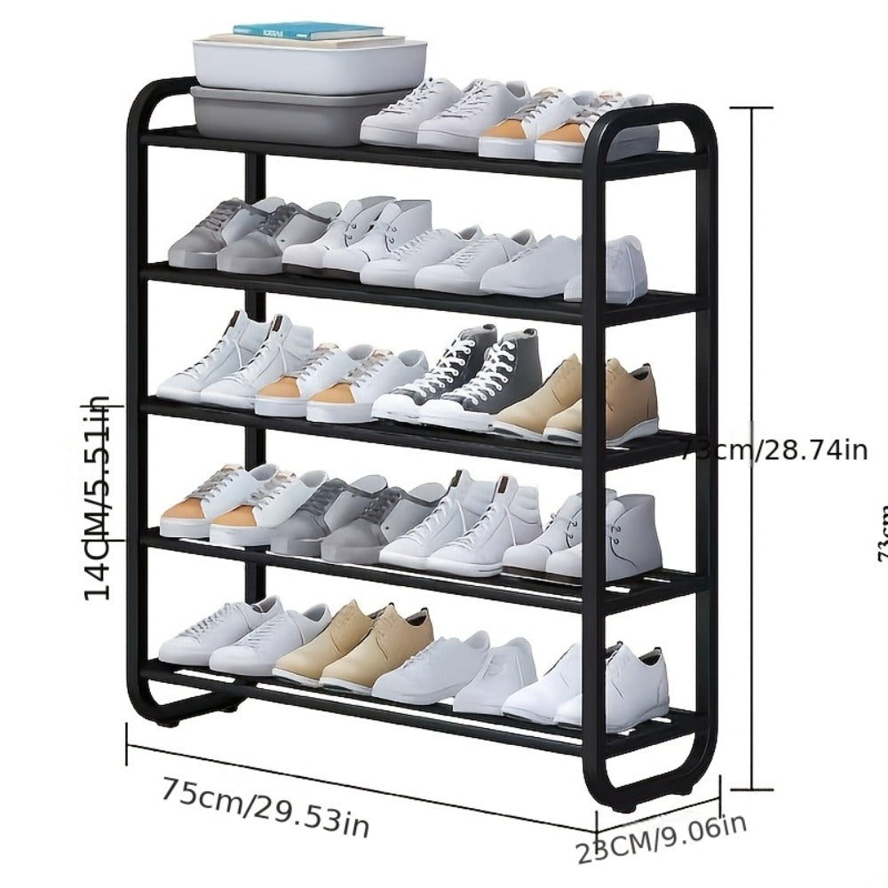 5 Layer Shoe Rack Space Saving Narrow Design | Floor to Ceiling Shoe Storage Organizer | Durable Entryway Closet Living Room Door Shoe Shelf in White