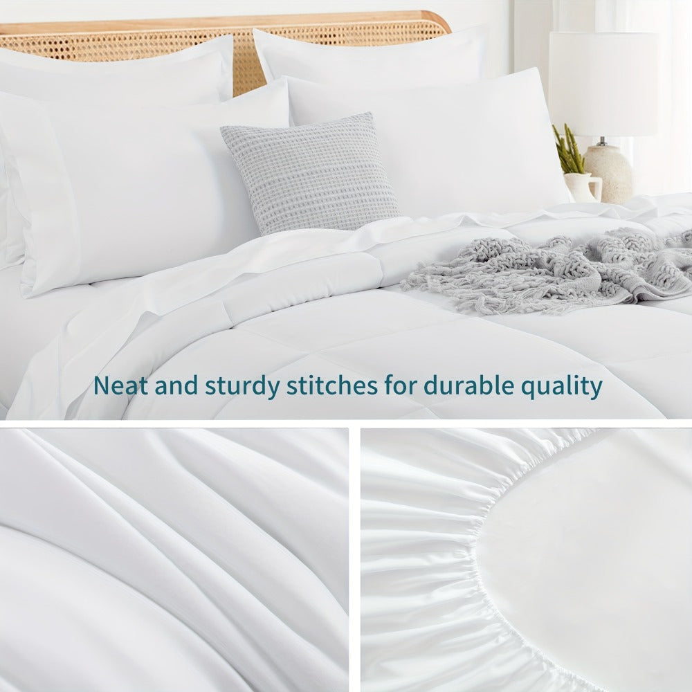 7 Piece Comforter Set Luxury Soft Fluffy Bedding All Season Bed in a Bag with Comforter Fitted Sheet Flat Sheet Pillowcases Hypoallergenic Breathable Easy Care Queen King Twin XL Full