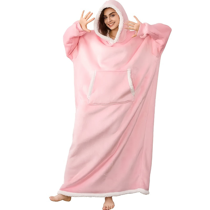 Wearable Blanket Hoodie - Oversized Extra-Long Ultra-Soft Acrylic Hooded Blanket for Adults, Warm Cozy TV Watching Winter Gift for Christmas Valentine's Day