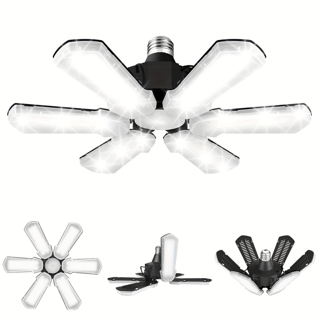 LED Garage Lights 25000LM Deformable ¨C 250W Equivalent E26/E27 Screw-In Ceiling Shop Light with 6+1 / 8+1 Adjustable Panels for Garage, Basement, Attic & Warehouse (1, 2 or 4-Pack)