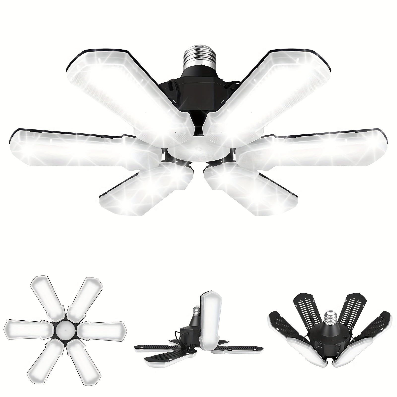 LED Garage Lights 25000LM Deformable ¨C 250W Equivalent E26/E27 Screw-In Ceiling Shop Light with 6+1 / 8+1 Adjustable Panels for Garage, Basement, Attic & Warehouse (1, 2 or 4-Pack)