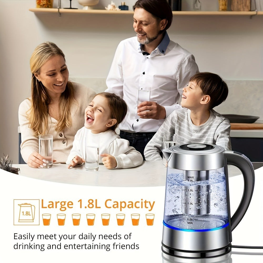 Electric Glass Kettle 1.8L 12 Temperature Controls 24-Hour Keep Warm BPA-Free Borosilicate Glass Stainless Steel Tea Infuser Filter for Coffee Tea Powdered Milk