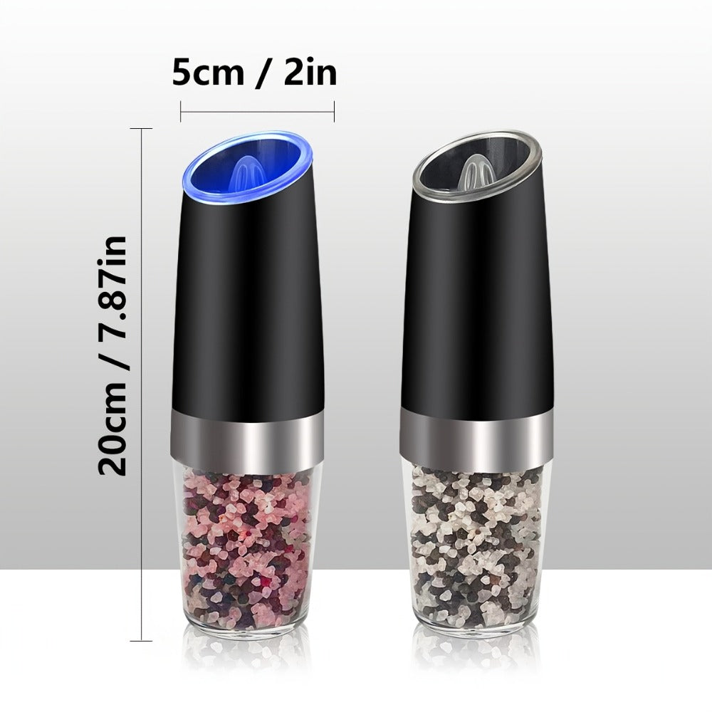 2pcs USB Rechargeable Electric Salt and Pepper Grinder Set with LED Light & Adjustable Coarseness, One-Hand Operation
