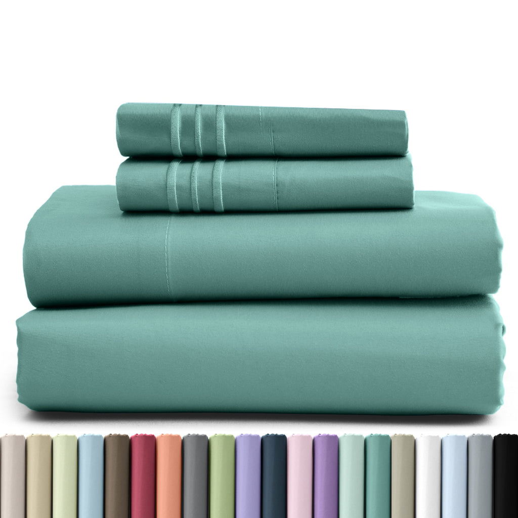 Fitted Sheet Set 4 Piece Microfiber Deep Pocket Bed Sheets - Soft Brushed Bedding Set with Pillowcases, All Season Cooling Sheet Set, 16 Inch Deep Pocket, Multiple Colors & Sizes