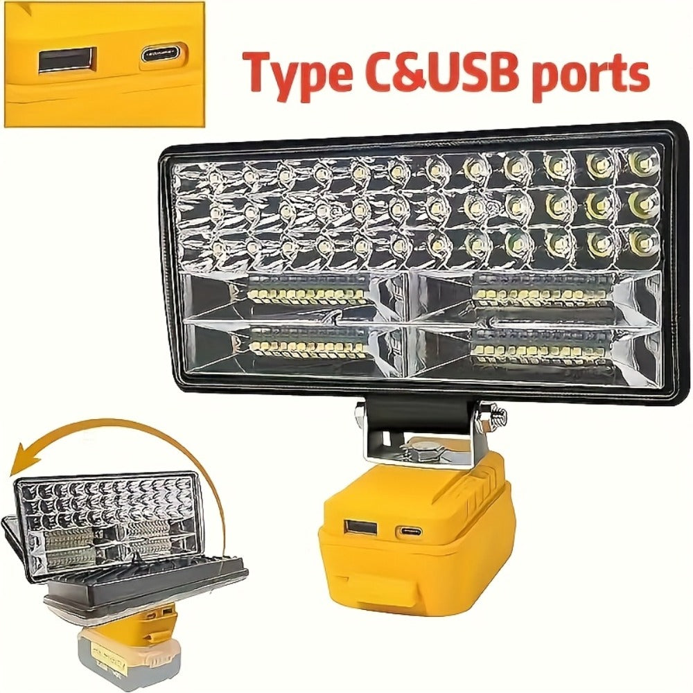 LED Work Light Compatible with DeWalt 20V Battery - 18W/84W Adjustable Floodlight, 4/8 Inch Portable Jobsite Light with USB & Type-C Ports, Angle Adjustable for Camping Automotive Repair Worksite