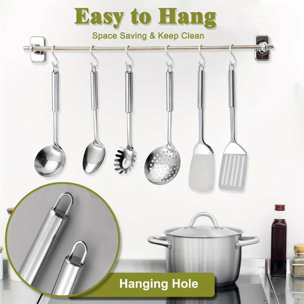 Stainless Steel Kitchen Utensils Set 12 Piece with Holder ¨C Heat Resistant Cooking Utensils, Spatula, Ladle, Tongs, Whisk, Skimmer, Potato Masher, Slotted Spoon